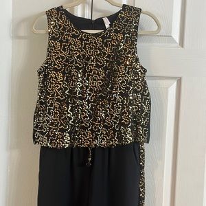 Fun polyester Black w/ Gold Sequence jumper - ties at waist